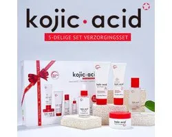 Collection complète de soins 5 pièces à l'acide kojique - Contre les taches pigmentaires - Anti-rides - Anti-rides - Acné - Nettoyant visage - Élimine les points noirs