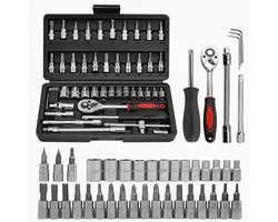 PROKING Dopsleutelset 46-Delig - Professioneel - Gereedschap - Complete doos - Gehard - Koffer - Doppen - Torx - Monteur - Bitjes - Ratel - 1/4 set - Dopsleutel - Doppendoos