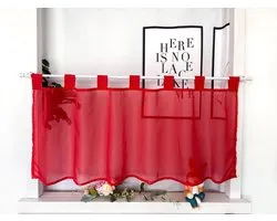 Devola Vitrage, voile, kort gordijn met lussen, modern bistrogordijn, transparant, raamgordijn, kort, effen, voor keuken, H x B 60 x 120 cm, rood, 1 stuk