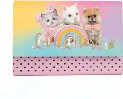 Studio Pets® dieren map met briefpapier en enveloppen – Ragdoll kat Mousie, konijn BunBun en Pomeriaan hond PomPom – briefpapier set voor kinderen
