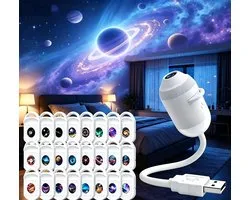 Projecteur de ciel étoilé holographique 5D | Veilleuse planétarium avec 24 disques de projection, orientable à 360°, alimentation USB, plug-and-play, éclairage d'ambiance pour la chambre d'enfant, beau cadeau pour les enfants [Classe énergétique A+]