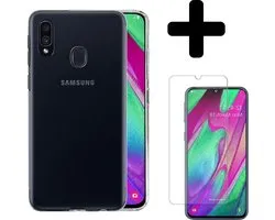 Hoesje - Met Screenprotector - Geschikt voor Samsung Galaxy A40 - Sterk & Shockproof - Telefoon Hoes - Back Cover - Siliconen Case - Telefoonhoes - Transparant
