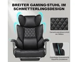 Chaise de bureau Gaming de Luxe ErgoChampion – Chaise ergonomique en cuir avec dossier réglable, repose-pieds extensible, coussin d'assise à ressorts ensachés, soutien lombaire confortable, pivotante, Zwart – Perfect pour le bureau et les Gaming Alta