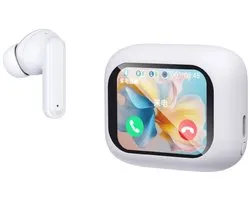 Bluetooth hoofdtelefoon met touchscreen, draadloze hoofdtelefoon, Bluetooth 5.4, in-ear hoofdtelefoon met ruisonderdrukking, ANC + ENC, waterdichte koptelefoon, IP7, draadloze hoofdtelefoon, wit