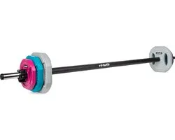 VirtuFit Ensemble Aerobic Pump Halterset Pro Rubber - 20 kg - Matériau de haute qualité - Incl. disques de barre et fermetures Lock Jaw - Coloré - Disques - Barre - Poids de fitness