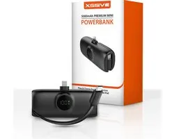 Mini Powerbank 5000 mAh - Geschikt voor Powerbank iPhone 14 Pro Max / iPad met Lightning Poort - Ingebouwde 20W USB C Snellader Kabel voor 16 Pro Max - 20W Fast Charger - Compact en Licht - Zwart