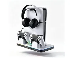 Namajunas-Verticale standaard met koeling voor PS5/Slim/Pro-RGB-verlichting-3 USB-hubs-Controller oplader-Headset houder-Ventilator-Geschikt voor Disc&Digital-Accessoires