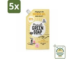 5 x Marcel's Green Soap - Shower Gel - Navulling - Vanille & Kersenbloesem - Krachtige werking - 500 ml - Wasstrips - Douchegel - Natuurlijke Douchegel - Ecologische Douchegel - Vegan Douchegel - Biologisch Afbreekbaar