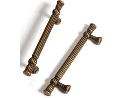 Messing kasttrekkers - 96 mm gatcentrum, klassieke vintage ladehandgrepen zinklegering, keukenkast badkamer dressoir kast hardware (5, antiek messing, 96 mm gatcentra)