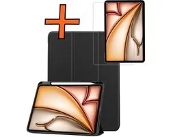 Étui pour iPad Air 2025 (11 pouces) Étui pour tablette à trois volets Étui avec découpe Convient pour Apple Pencil Avec protecteur d'écran - Étui pour iPad Air M3 (11 pouces) Bookcase à Hardcover - Zwart