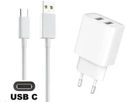 Chargeur OneOne 2,1A + câble USB C 0. Chargeur et câble de chargement avec deux ports. Convient également à Soundcore (Anker) Life P3, Life P3i, Life Q35, Sport X10, Space Q45, Motion Boom plus