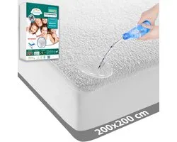 Protège Matelas Imperméable 200x200 - Drap housse éponge - Antibactérien - Elastique tout autour - Wit - Protège Matras Imperméable Incontinence Protège Matelas - 200 x 200