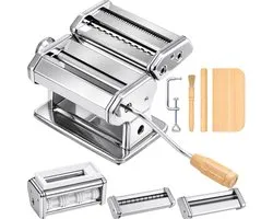 Dieux Pastamachine set - Pastamaker Set - 6 Pastasoorten - Ravioli, Reginette & Spaghetti - 10 Dikte-instellingen (1,5-150 mm) - RVS - Inclusief Pasta Tools - Housewarming cadeau