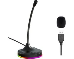 Microphone USB pour ordinateur avec bouton Mute et éclairage RGB, Micro Plug&Play adapté aux réunions, Gaming, YouTube, Microphone de bureau PC pour Mac/Windows - Zwart