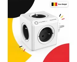 PowerCube Original – Type E Stekkerdoos Adapter – 5 Stopcontacten – Compact Design – Kinderbeveiliging – Uitbreidingsmodel – Grijs