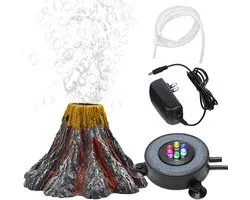 Décoration d'aquarium - Décoration d'aquarium - Kit de Décoration' aquarium volcan - LED multicolore - Pierre à air lumineuse et accessoires de pompe à air - Convient pour la décoration d'aquarium