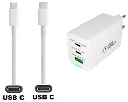 OneOne 65W super snellader met 3 poorten. Oplader met Sterke 1,0m USB C naar C kabel. PPS GaN PD lader adapter past op Chromebook laptop met USB C van Acer, Apple, Asus, Dell, HP, Huawei, Lenovo, Microsoft, MSI, Panasonic, Samsung, Toshiba.
