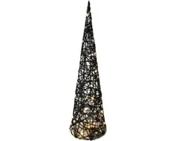 Lampe sapin de Noël cône/pyramide LED - noir - rotin - H80 cm - lumière LED