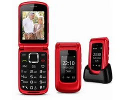 4G Senioren GSM Klaptelefoon + Oplaadstation - Dual Sim - Dual Scherm - Big Button Mobiele Telefoon - Grote Toetsen & Cijfers - SOS Knop - Mobiel - Ouderen - Rood