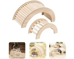 Set van 2 klimladders – Hamsterklimbrug – Gebogen trappen – Klimspeelgoed voor huisdieren – Houten boogladders – Bewegingsaccessoire voor dieren – Voor hamsters, chinchilla's, cavia's, Syrische hamsters (20,5 x 9 cm, 15 x 7,2 cm – Gebroken wit)