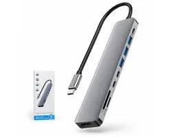 USB C Hub - 1x HDMI 4K - 1x USB-C - 3x USB 2.0 -1x USB 3.0 - 2x Kaartlezer - Inclusief Converter - Geschikt voor Macbook Pro / Air / Windows / Universeel