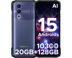 DOOGEE Blade 20 - Robuuste Smartphone - Outdoor Smartphone - 20GB RAM + 128GB - 10300mAh/18W - 6,56 inch 90Hz - 4G Dual SIM- Android 15 - IP68 - NFC- GPS - Face ID - Paars