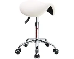 KKTONER Tabouret de Selle, Tabouret de Work , réglable en Hauteur, Rotatif, Tabouret de Office avec siège en Selle, White