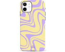 xoxo Wildhearts Sunny Side Up - Double Layer - Hard hoesje geschikt voor iPhone 11 case - Siliconen hoesje iPhone met golven print - Cover geschikt voor iPhone 11 beschermhoesje - geel / paars