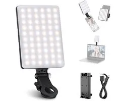 ZVD Selfielamp Met Telefoonclip - Led Ringlight Voor Telefoon En Laptop - 3 Lichtstanden En 60 Leds - Draagbare Clip On Video Light Voor Online Vergaderingen - Usb Oplaadbaar - Compact En Gelijkmatige Verlichting - Zwart