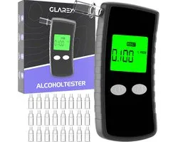 GLAREX® Alcoholtester ProLine - Incl. 25 Extra Mondstukken - Blaastest - Alcoholtesters - Alcoholmeter - Digitaal - Check - CE Gecertificeerd – Wettelijk Toegestaan In Nederland, Frankrijk, België Enz. - 2026 Model