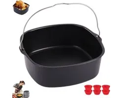 Accessoires pour le friteuse à air - Moule de cuisson carré antiadhésif 7 pouces - Moule carré pour friteuse à air - Zwart - Moule en acier inoxydable - L 6 tasses - Moule réutilisable - Panier de cuisson à pain