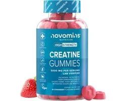 Créatine Monohydrate 5000 mg, 90 Gummies, Vegan, Halal, Testé par Eurofins, Novomins