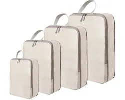 4-delige set - Opbergtassenset - Bagagecompressietas - Bagage-organizer - Lichtgewicht - Cosmetica-organizer - Beige