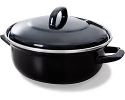 BK Fortalit Emaille braadpan 24cm/2.5L – Inductie braadpan – geëmailleerd staal – Ovenbestendig tot 230 graden – Geen antiaanbaklaag – Met deksel – Zwart/Blauw