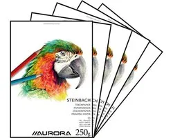 Bloc à dessin Aurora Steinbach A3, papier blanc, 250 grammes, paquet de 5