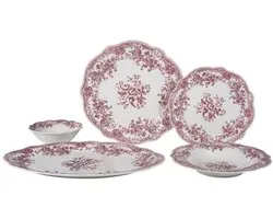 Bricard Fleury - Vintage Serviesset - 25-delig - 6-Persoons - Roze/Wit - Dinner Set - Porselein