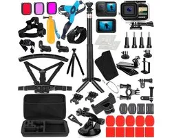 Accessoires Kit voor Gopro Hero 12 Zwart Waterdichte Behuizing Siliconen Case - helm kinriem - Glas Screen Protector - Go pro Hero 12 Hero11 Hero10 Hero9.