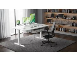 Electric Desk 140x80 cm Casa Velluto – White Height Adjustable Standing Desk with Memory Function, Built-in Power Outlet & USB-C, 2 Removable Drawers, Sit-Stand Workstation for Office, Gaming & Study