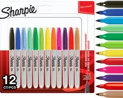 Sharpie Permanentmarkers | Fijne punt | Diverse kleuren | 12 stuks