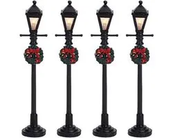 Lemax - 'Gas Lantern Street Lamp' - Set van 4 stuks - Verlicht accessoire - Exclusief adapter (werkt ook op batterijen)