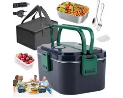 Elektrische Lunchbox - Verwarmde Bento Box - 1.8L Thermos Lunchbox - PTC Constante Temperatuur - Lekvrij - 80W - 12V/24V/220V - met Handvat & Isolatietas & Bestek - Draagbare Broodtrommel - Voor Chauffeurs & Kantoor & Bouwplaats