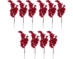 10 x Branche de baies rouges - Branche de baies artificielles - Noël - Décoration de Noël - Brindilles rouges - Pièce de Noël