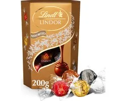Lindt LINDOR Gemengde chocolade bonbons 200 gram - Melk, Wit, Puur en Hazelnoot chocolade bonbons - 16 bonbons - Kerstcadeau