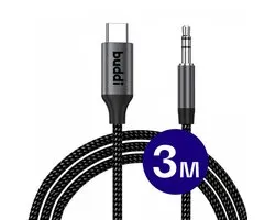 Buddi Flex - Aux naar USB-C Kabel - Audio Kabel met DAC Chip - Gevlochten Nylon - USB-C naar Aux - Jack naar USB-C - Geschikt voor o.a Samsung & iPhone (15 of nieuwer) - Auto - 3M - 3 Meter - Zwart