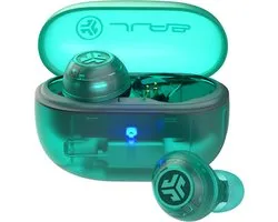 Écouteurs sans fil JLAB Go POP ANC - Réduction du bruit - Bluetooth multipoint - Autonomie 24 h/24 - Avec microphone - Sans fil - Compatibles Android et Apple - Bleu sarcelle transparent