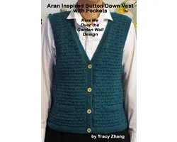 Aran Vests and Sweaters - Aran Inspired Button Down Vest with Pockets Kiss Me Over the Garden Wall Design