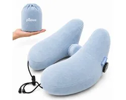 Premium Opblaasbaar Nekkussen - Super Compact & Lichtgewicht - Ergonomisch Reiskussen - Neksteun Kussen - Travel Pillow - Geschikt voor Auto en Vliegtuig - met Draagtas - Nomi Mist Blue