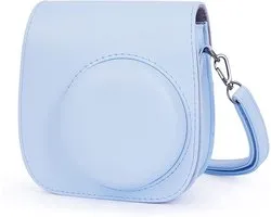 Geschikt voor Fuji MINI12 leren hoes hortensia blauw - effen kleur Polaroid cameratas beschermhoes PU cameratas cameratas opbergtas