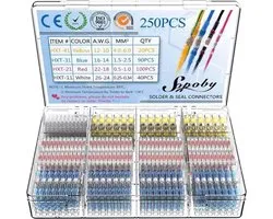 250 stuks - Doos Soldeerhulzen Waterdicht - Krimpkous - Lage Temperatuur - Kabelbinders - Kabelschoen - Soldeer - Kleurcode - Soldeertin - Kabelhuls - Set - Draad Connector - Box - Krimphuls - Heat Schrink - Soldeersok - Tin - Soldeertin -Kabelschoen
