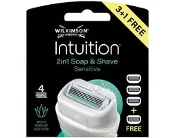 Wilkinson Sword Intuition 2in1 Soap and Shave Sensitive Skin-scheermesjes voor vrouwen met een gevoelige huid, 3 + 1 gratis navulmesjes